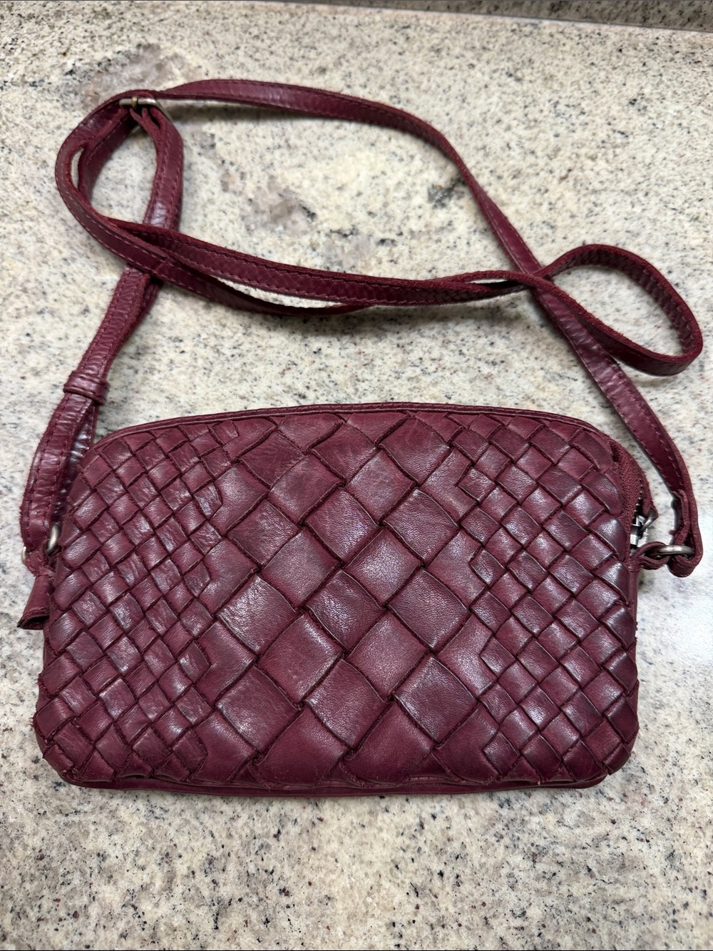 Gorgeous Woven Leather Crossbody Bag in Burgundy plum